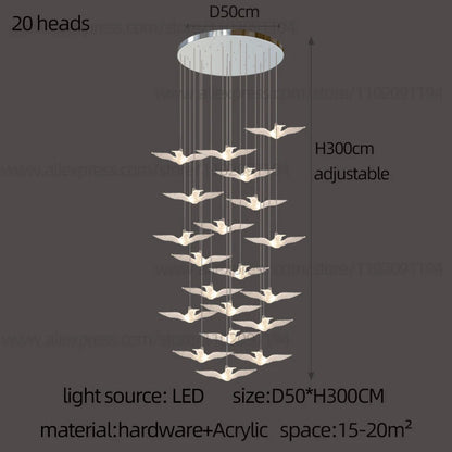 Lustre suspension d'escalier LED Delphine Swallow Bird