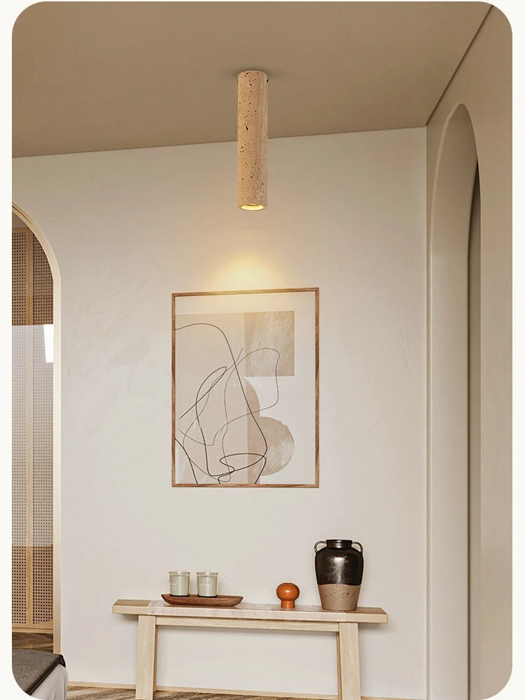 Camille Cylindrical Travertine Stone E27 Ceiling Downlight