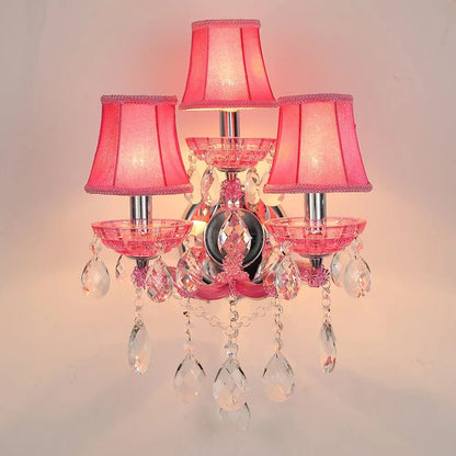 Lampes murales de chambre d'enfant européennes, princesse rose chaud, luminaire en cristal, lumières LED de fond de salon, Lamparas