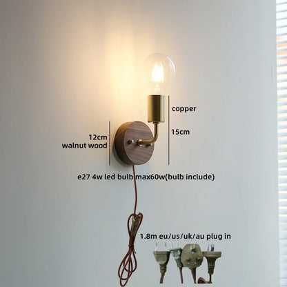 Lampe murale LED Camille Or Cuivre Noyer Style Japonais