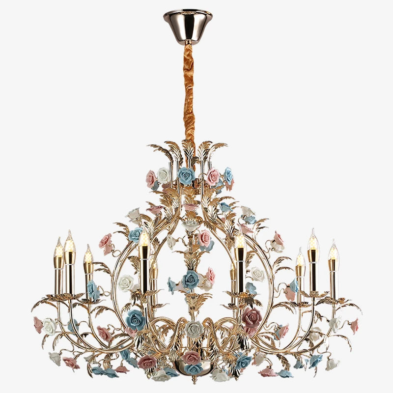 Lustre LED Camille en céramique florale européenne Rose Art déco moderne