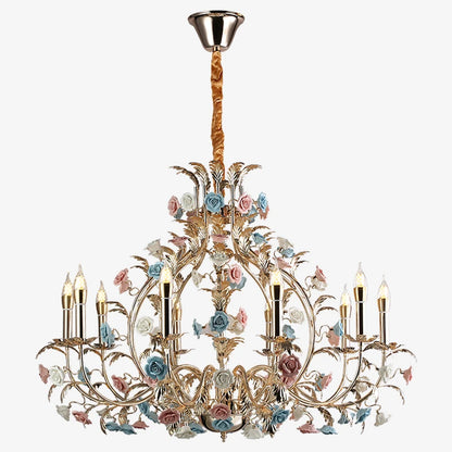 Lustre LED Camille en céramique florale européenne Rose Art déco moderne