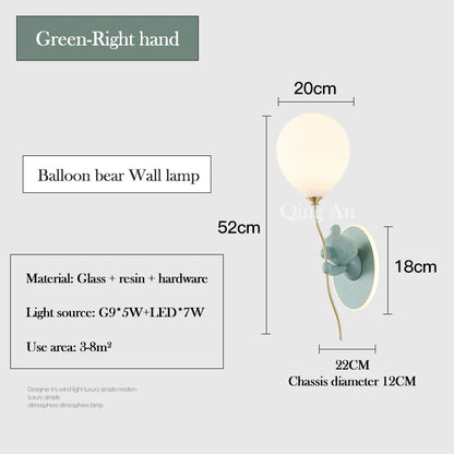 Chloé Balloon Bear LED Wall Lamp Kids Room Princess Style