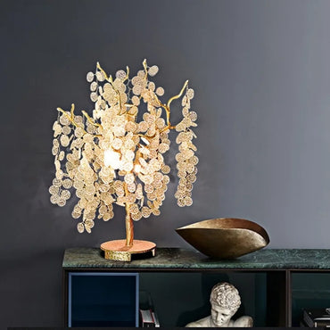 Lampadaire LED doré Aurélien en forme de branche d'arbre en cristal