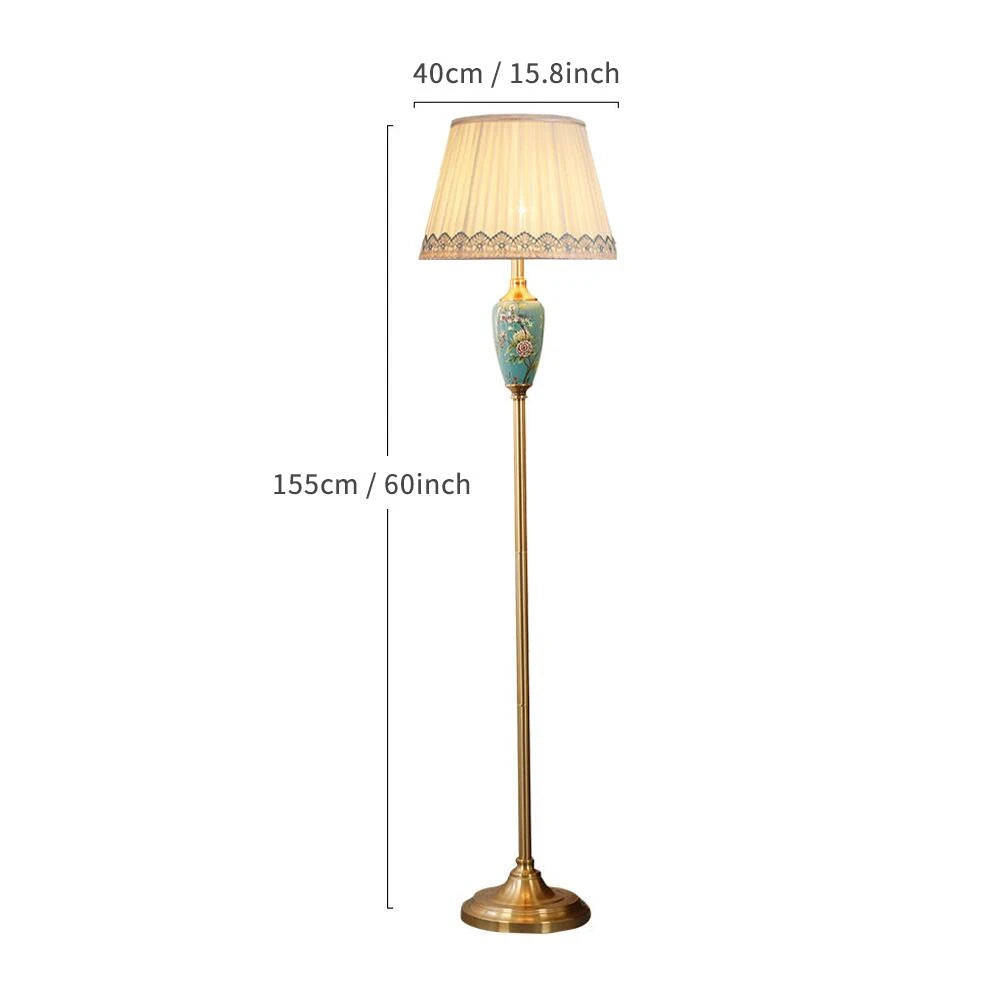 Élise Ceramic Retro LED Floor Lamp Fabric Shade Living Room