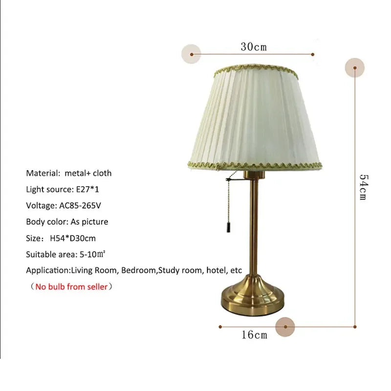 Sophie American Metal Fabric Bedside Table Lamp E27 Reading Light