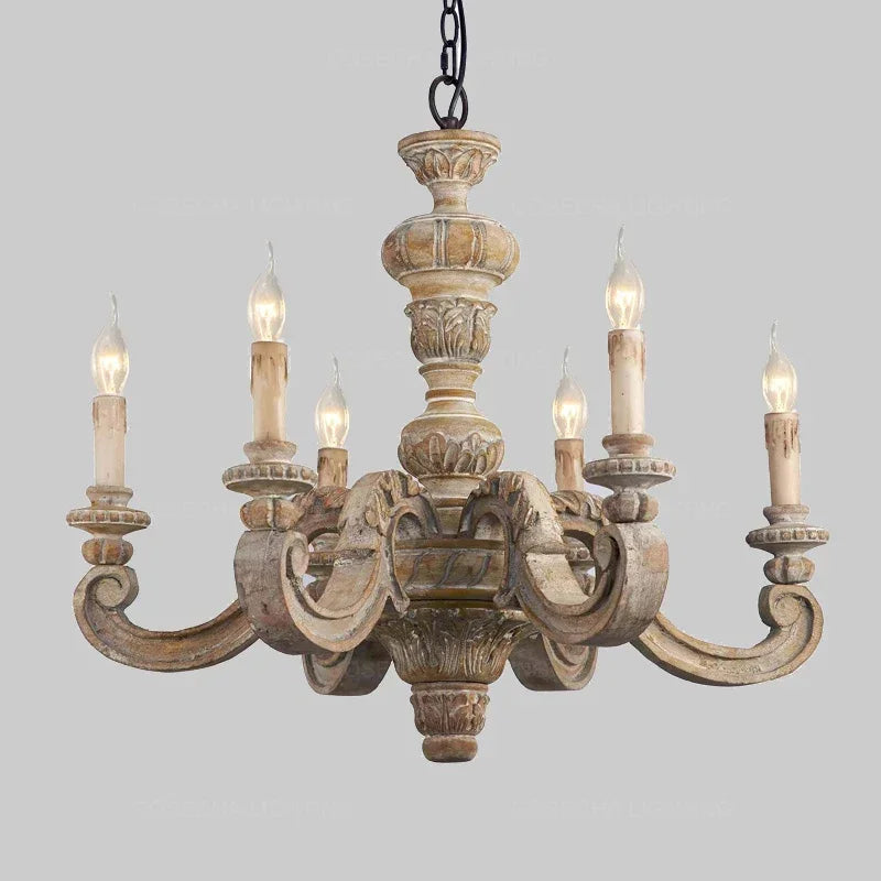 Geneviève Roman Pillar Wooden Chandelier for Classic Interiors