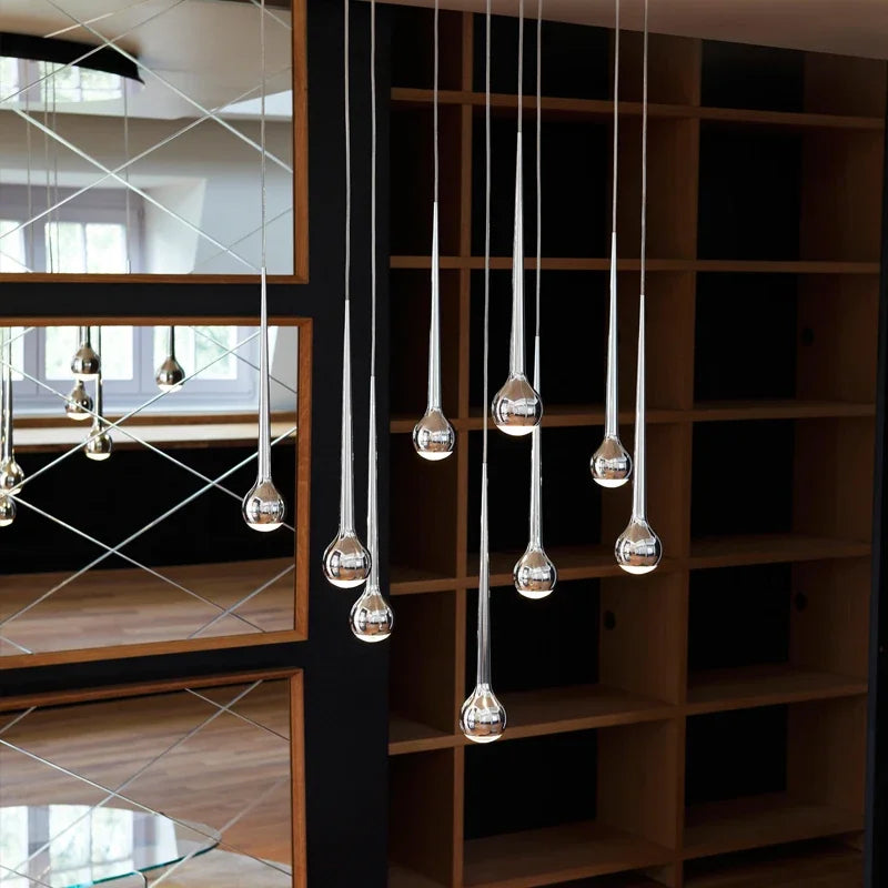 Amélie Modern Water Drop Staircase Crystal Pendant Lamp Luxury Bar Restaurant