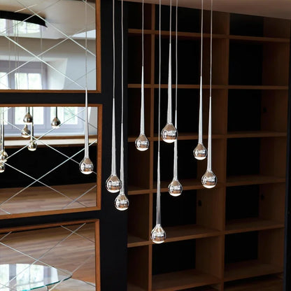 Amélie Modern Water Drop Staircase Crystal Pendant Lamp Luxury Bar Restaurant