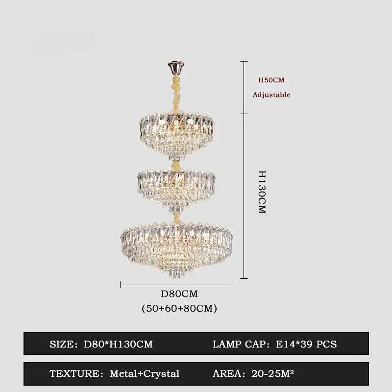 Grand lustre en cristal de luxe français Camille, LED dorées, éclairage pour grand hall