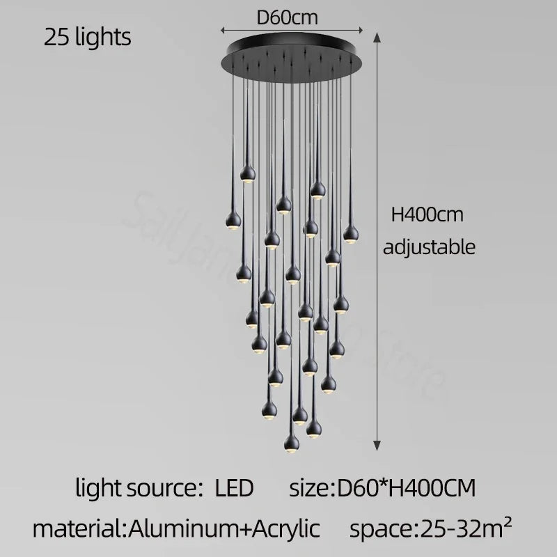 Amélie Modern Water Drop Staircase Crystal Pendant Lamp Luxury Bar Restaurant