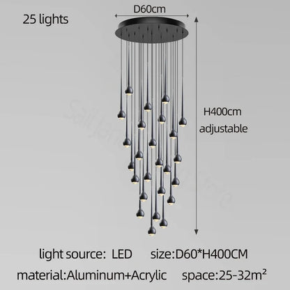 Amélie Modern Water Drop Staircase Crystal Pendant Lamp Luxury Bar Restaurant