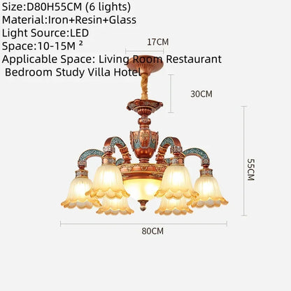 Lustre européen de luxe rétro en fer avec verre dépoli