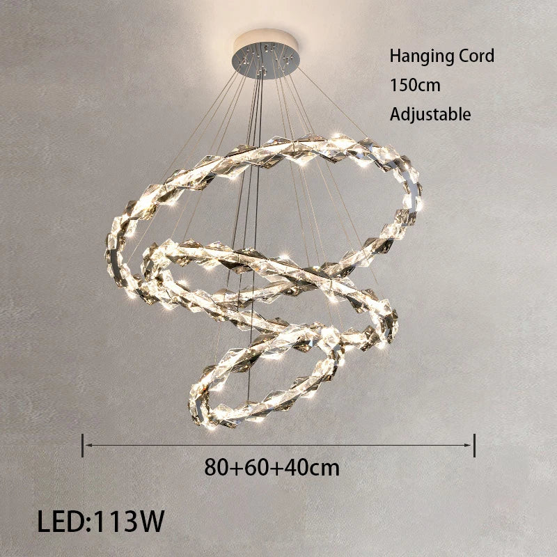 Élodie 2025 Plafonnier Moderne Anneau Cristal LED Dimmable Lustre Décoration Luminaire Argent