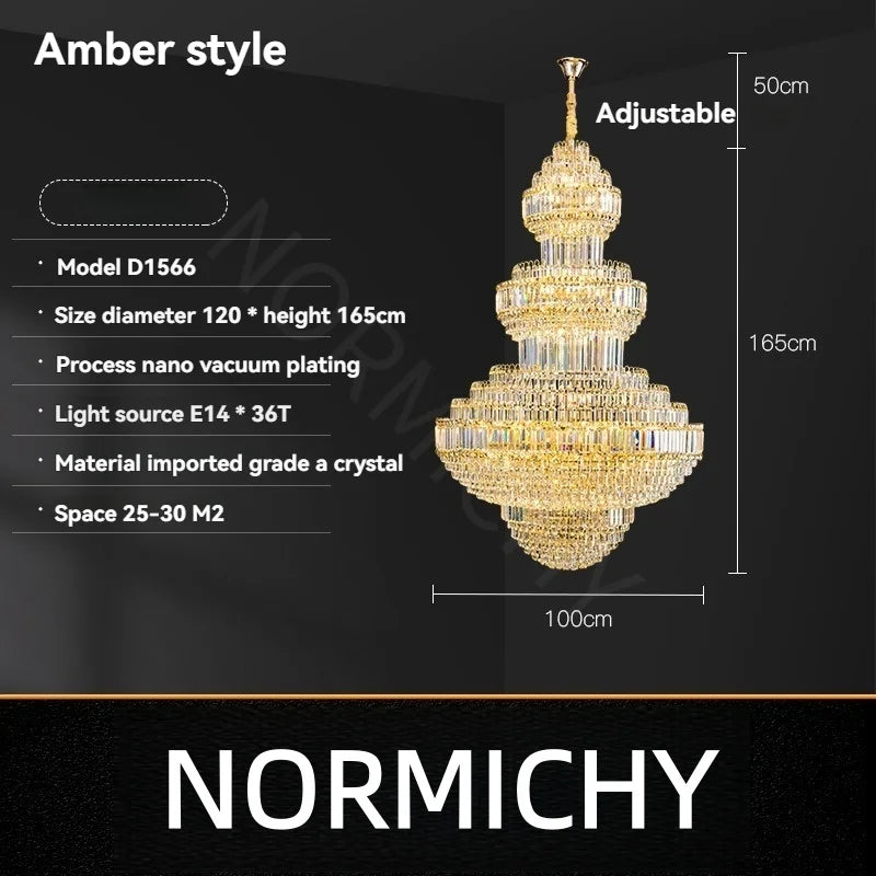 Lustre suspendu creux en cristal de luxe pour villa et hall d'hôtel