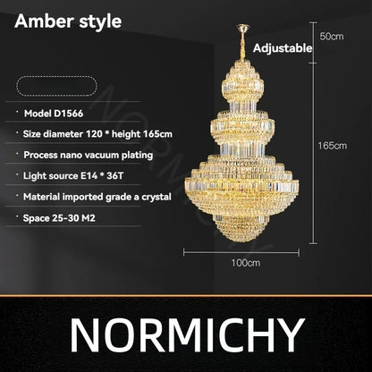 Lustre suspendu creux en cristal de luxe pour villa et hall d'hôtel