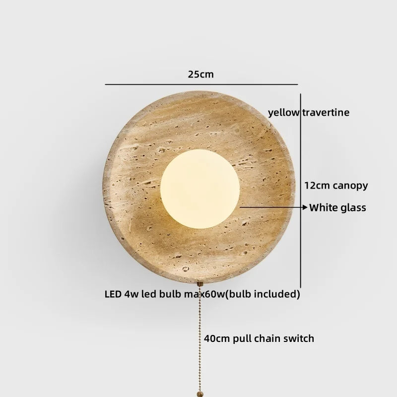 Applique murale LED Sophie en travertin jaune et bois Wabi Sabi