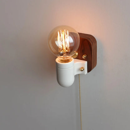 Sakura White Ceramic Walnut Wood LED Wall Lamp Japan Style