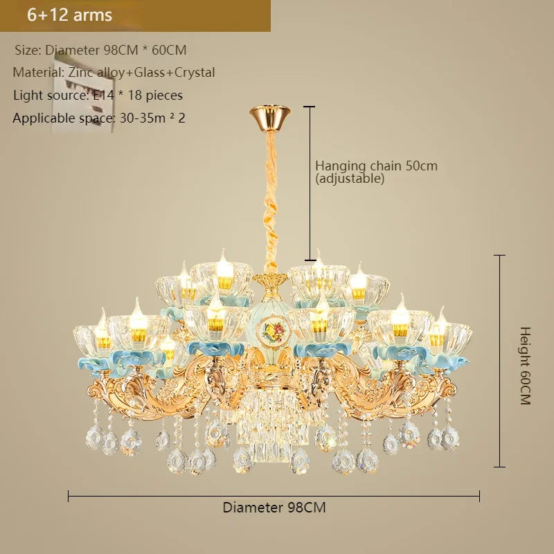 Lustre en cristal français pour salon et salle à manger de villa