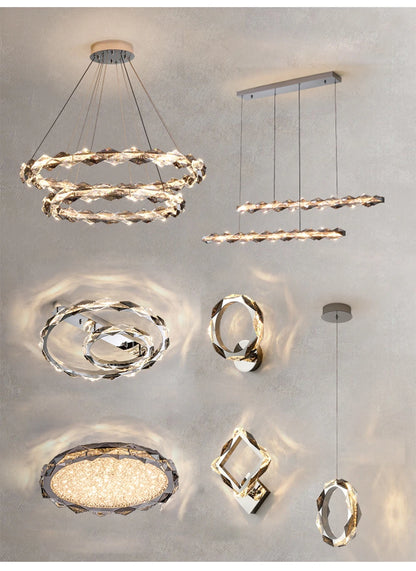 Élodie 2025 Plafonnier Moderne Anneau Cristal LED Dimmable Lustre Décoration Luminaire Argent