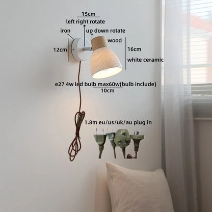 Camille Applique Murale LED en Céramique Blanche Interrupteur E27 Nordique