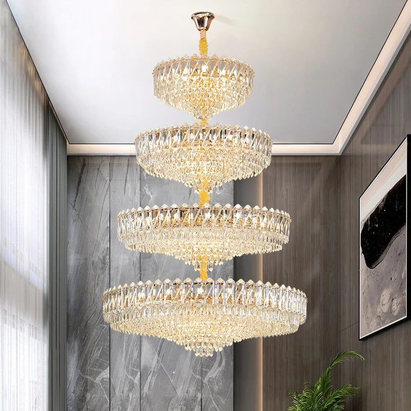Grand lustre en cristal de luxe français Camille, LED dorées, éclairage pour grand hall