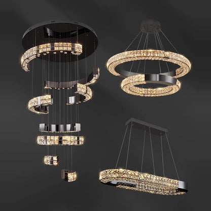 Lustre en cristal scandinave Sophie en acier noir pour plafond