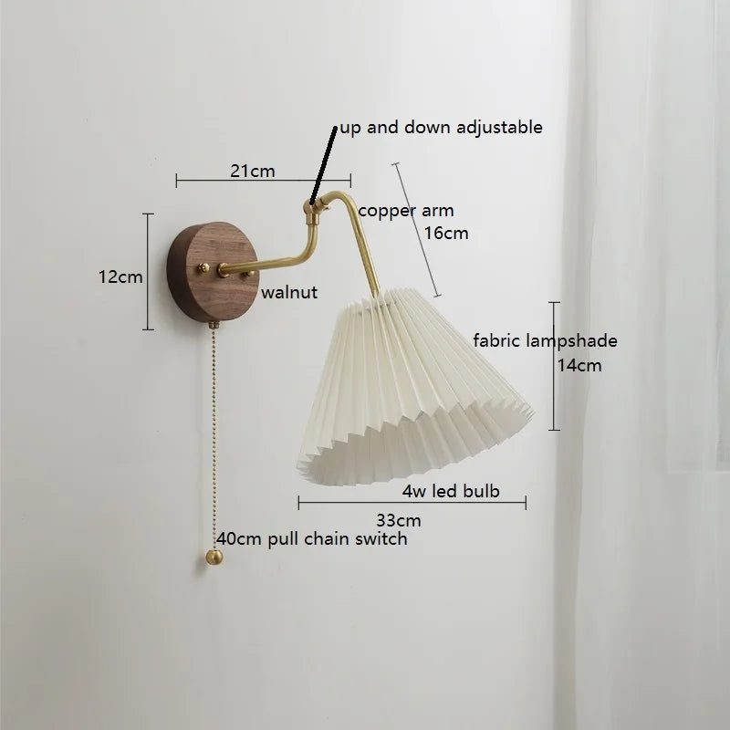 Camille Adjustable Fabric Wall Lamp with Copper Arm