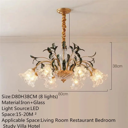 Lustre Évelyne en verre floral pour salles à manger et halls de luxe