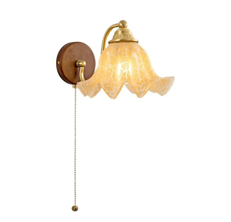 Sakura White Ceramic Walnut Wood LED Wall Lamp Japan Style