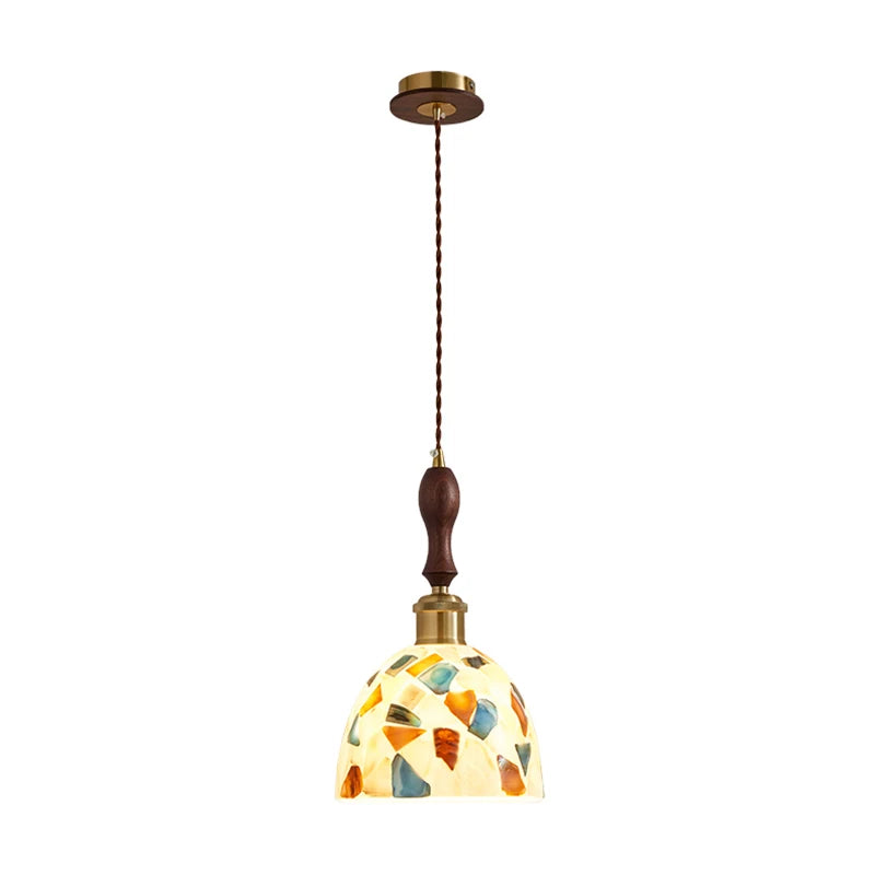Camille Medieval Glass Walnut Pendant Light Bedroom Chandelier