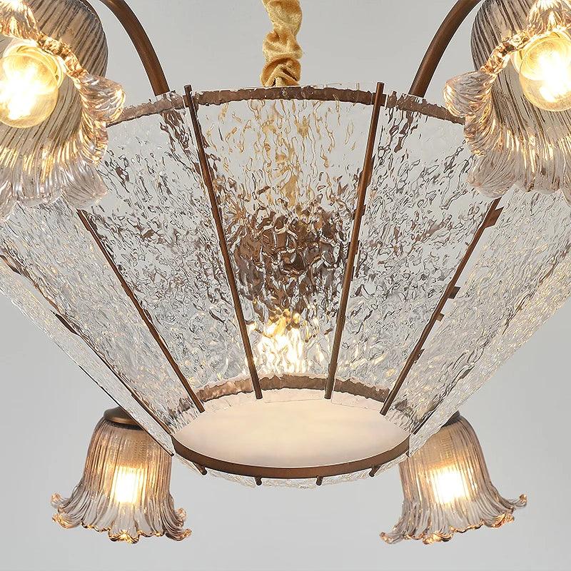 Lustre suspendu LED en verre floral vintage