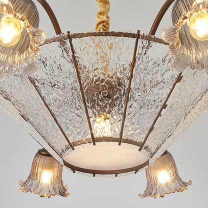 Lustre suspendu LED en verre floral vintage