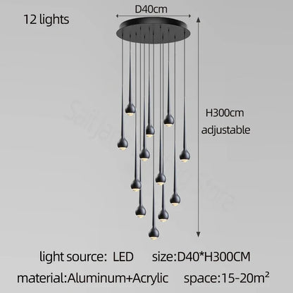 Amélie Modern Water Drop Staircase Crystal Pendant Lamp Luxury Bar Restaurant