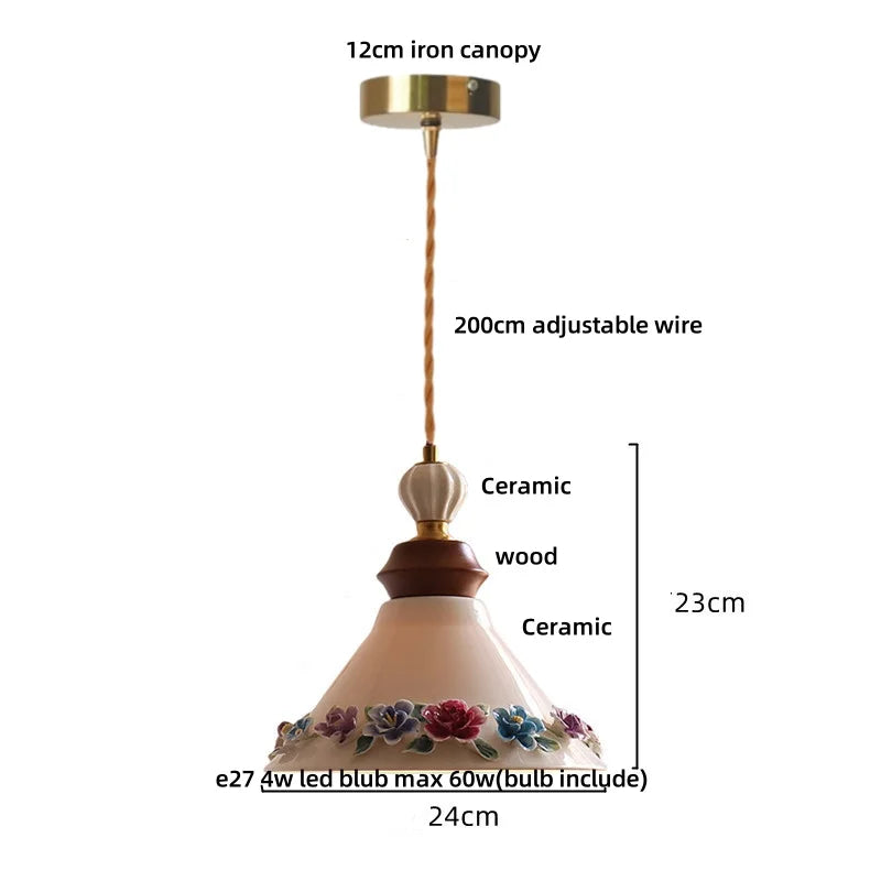 Suspension LED en céramique Fleur Rose Élise, en bois nordique