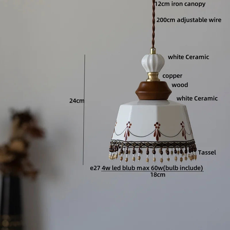 Suspension LED en céramique Fleur Rose Élise, en bois nordique