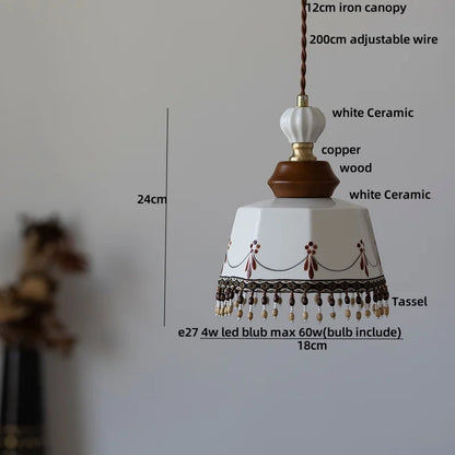 Suspension LED en céramique Fleur Rose Élise, en bois nordique