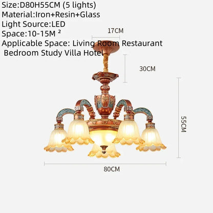 Lustre européen de luxe rétro en fer avec verre dépoli