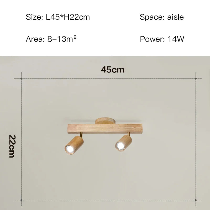 Élise Japanese Modern Wooden LED Ceiling Track Spotlight Chandelier
