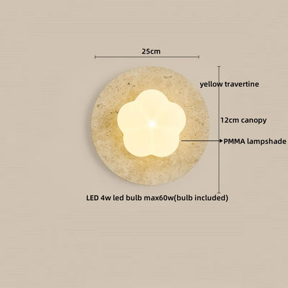 Applique murale LED Sophie en travertin jaune et bois Wabi Sabi