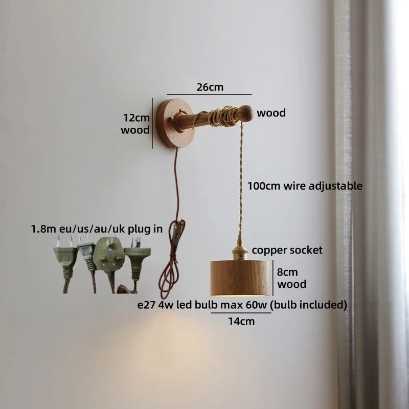 Élodie Nordic Ceramic Wood LED Wall Lamp E27 Plug