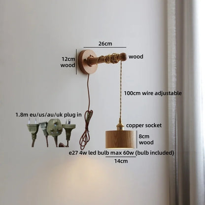 Élodie Nordic Ceramic Wood LED Wall Lamp E27 Plug