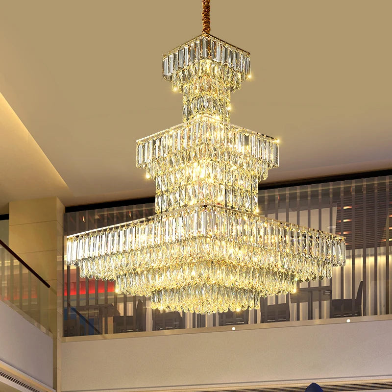 Lustre suspendu Long Hollow Crystal Staircase pour hall de duplex