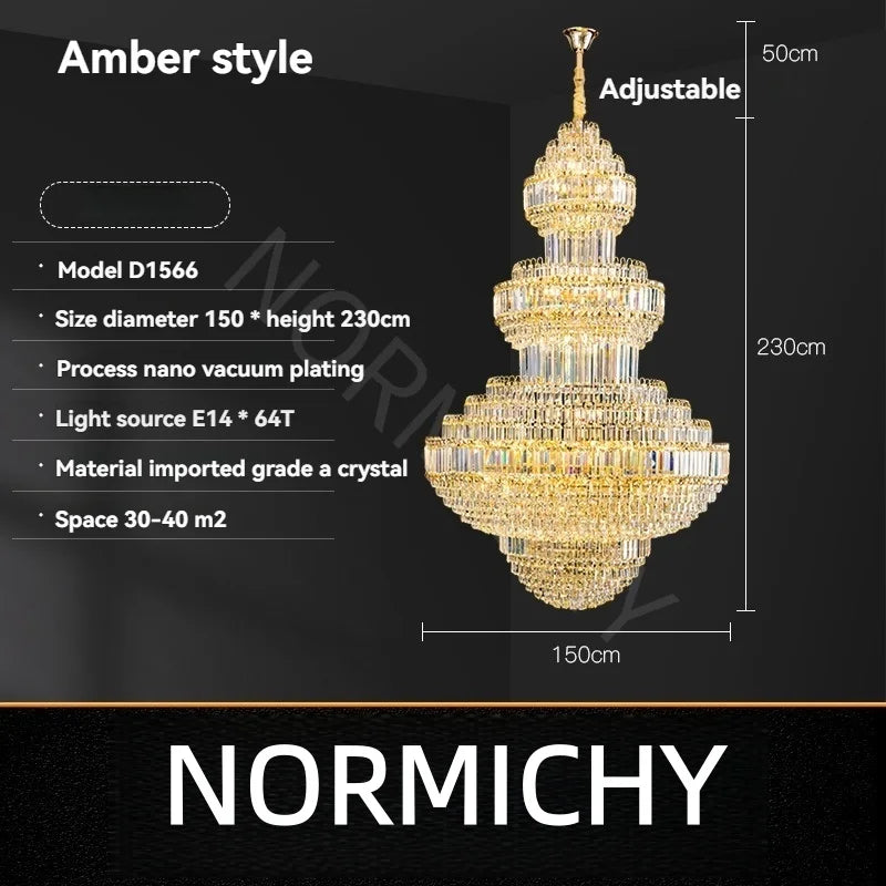 Lustre suspendu creux en cristal de luxe pour villa et hall d'hôtel