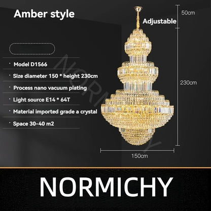 Lustre suspendu creux en cristal de luxe pour villa et hall d'hôtel