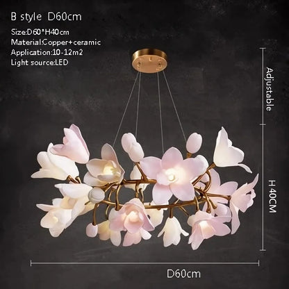 Éliane French Pink Ceramic Flower Branch Pendant Light