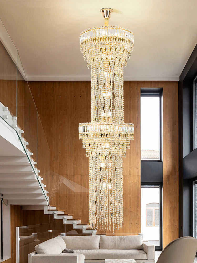 Long Lustre en Cristal Spirale Creux pour Escalier et Salon