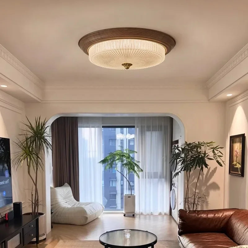 Juliette Walnut Art Deco Etched Glass Ceiling Light