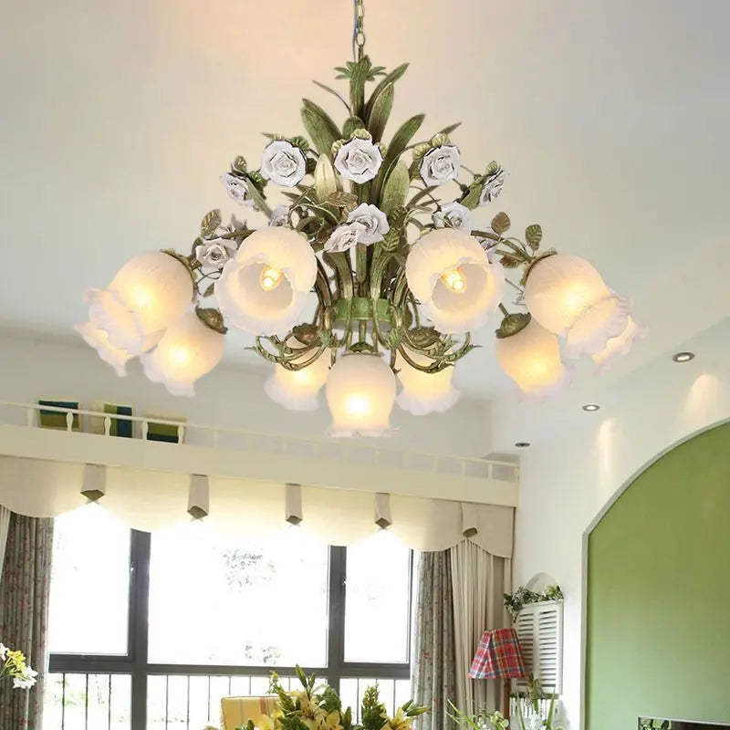 Amélie Floral Ceramic Glass Pendant Light