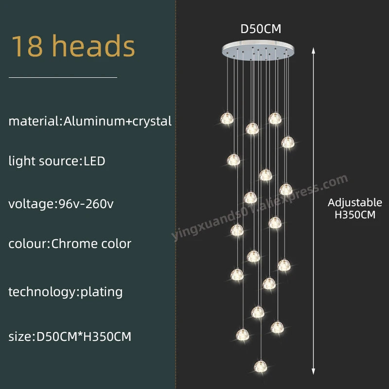 Lustre d'escalier en spirale en cristal Séraphine pour intérieurs de lofts de luxe